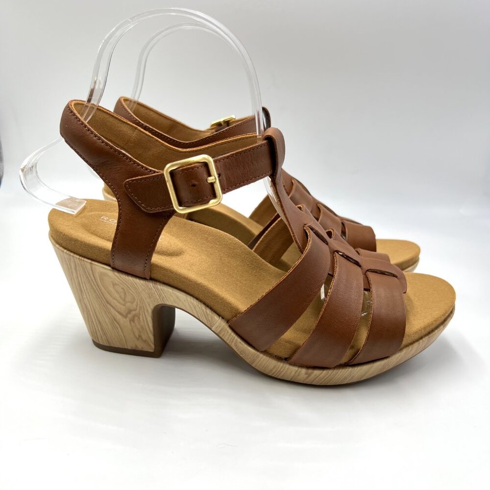 Rockport Womens Size 8.5 Vivianne Brown Leather Woven Heels Sandals Shoes New